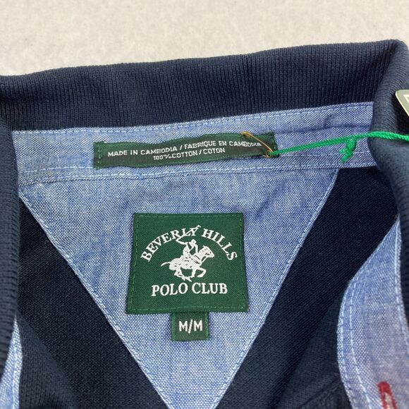 Vintage Beverly Hills Polo Club Polo Shirt Mens Medium Navy Blue Embroidered NWT - Picture 6 of 11